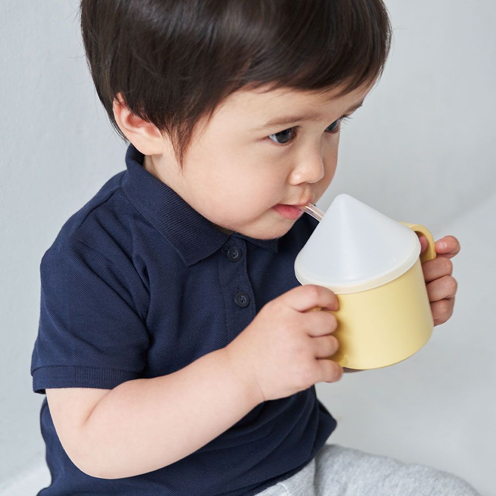 Tak Kids Dish 防摔雙把手水杯+吸管杯蓋組合/ 玉米黃