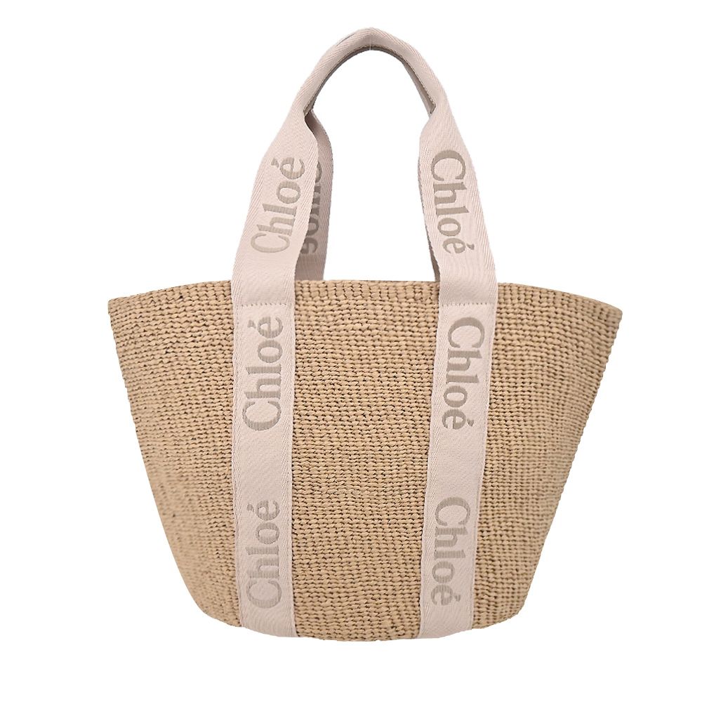Chloe Woody Basket草編大號肩背包/平行輸入/ 粉米