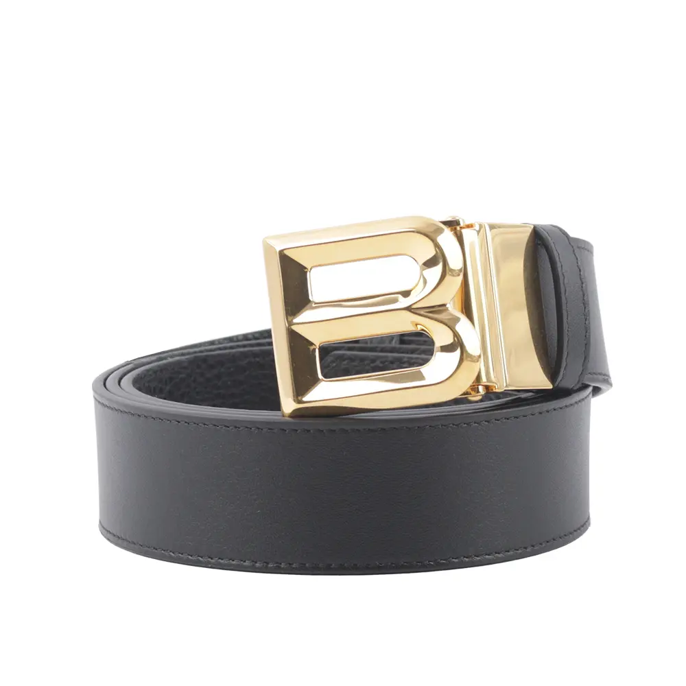 【BALLY】B-BUCKLE 3.5cm 金釦小牛皮皮帶(黑色)/ 平行輸入