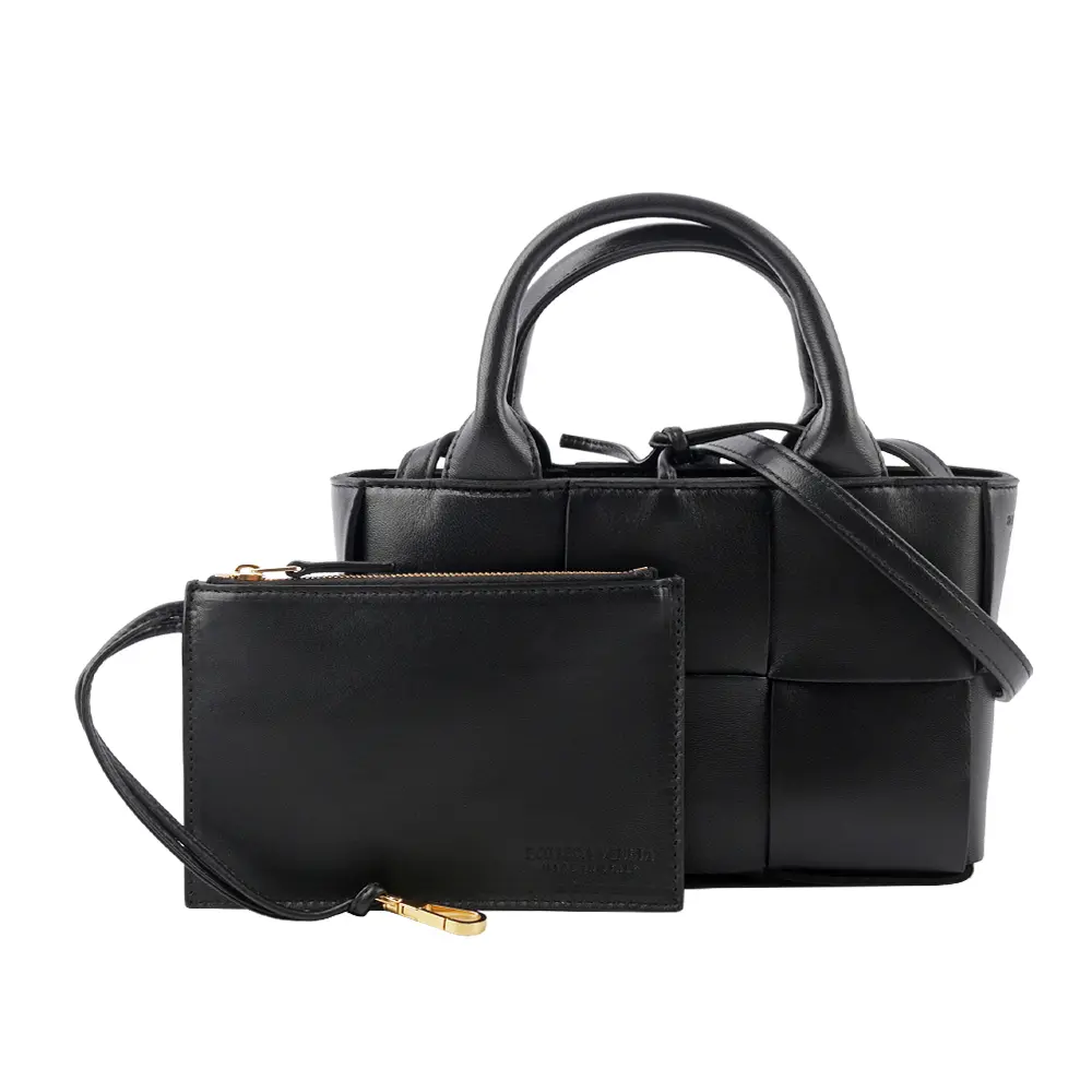 【BOTTEGA VENETA】Candy Arco 大格小羊皮編織迷你二用包(黑色)/ 平行輸入