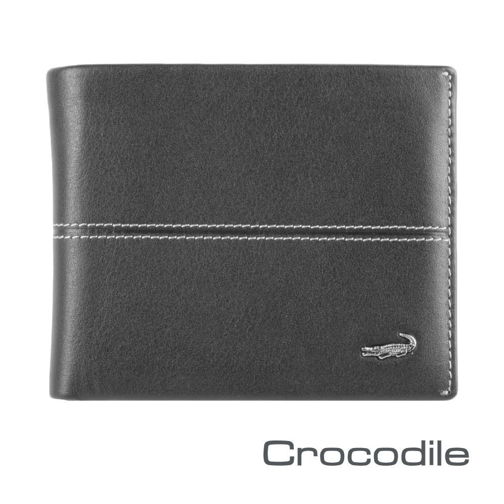Crocodile 鱷魚皮件/Nappa軟皮短夾/8卡/上翻雙拉鍊/Classic經典系列/0203-3603-黑咖兩色/ 黑色