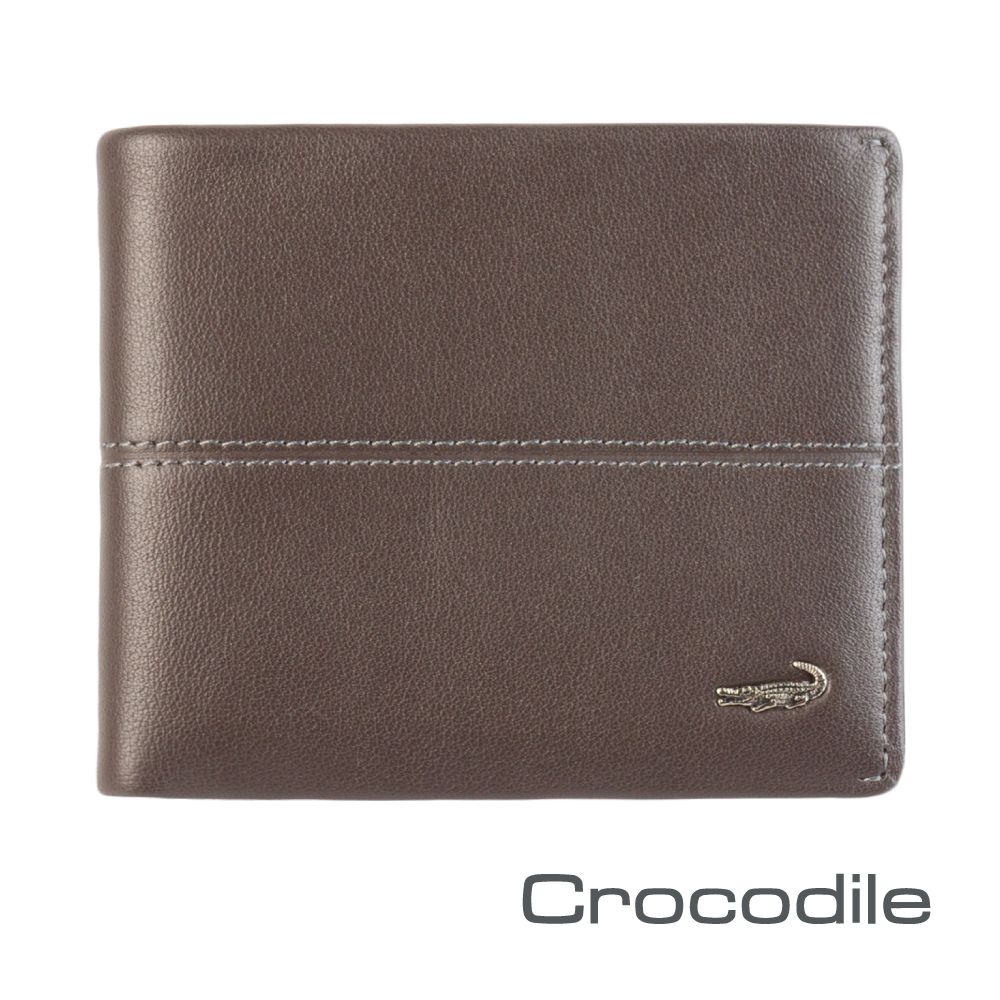 Crocodile 鱷魚皮件/Nappa軟皮短夾/8卡/上翻雙拉鍊/Classic經典系列/0203-3603-黑咖兩色/ 咖啡色