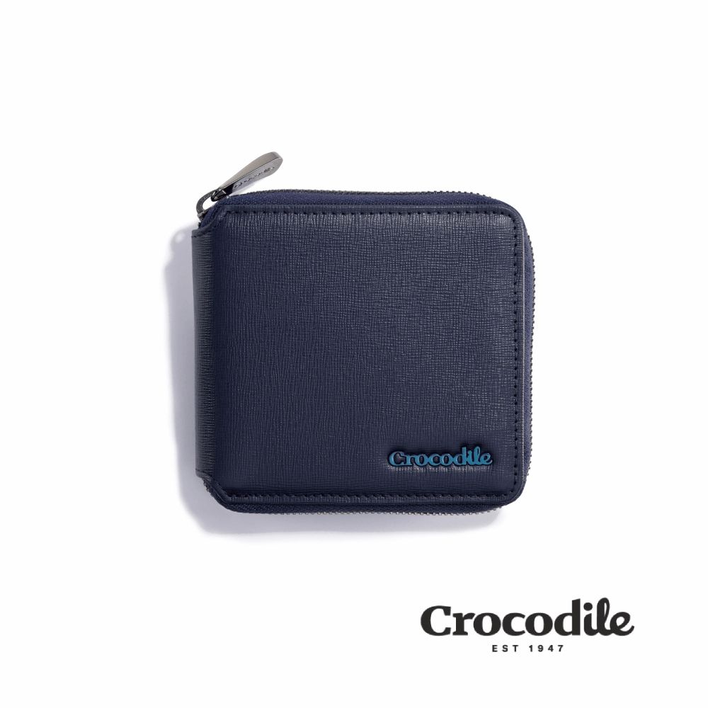 Crocodile 鱷魚皮件/皮夾/拉鍊短夾12卡/Oxford牛津系列/0103-11105-黑藍兩色/ 黑色