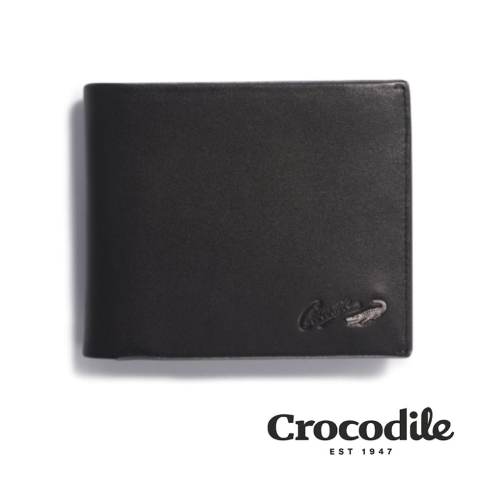 Crocodile 鱷魚皮件/男生皮夾/男生錢包短夾/禮物推薦/10卡/紗網窗格/雙鈔/Noble系列-0103-09404-01-黑色