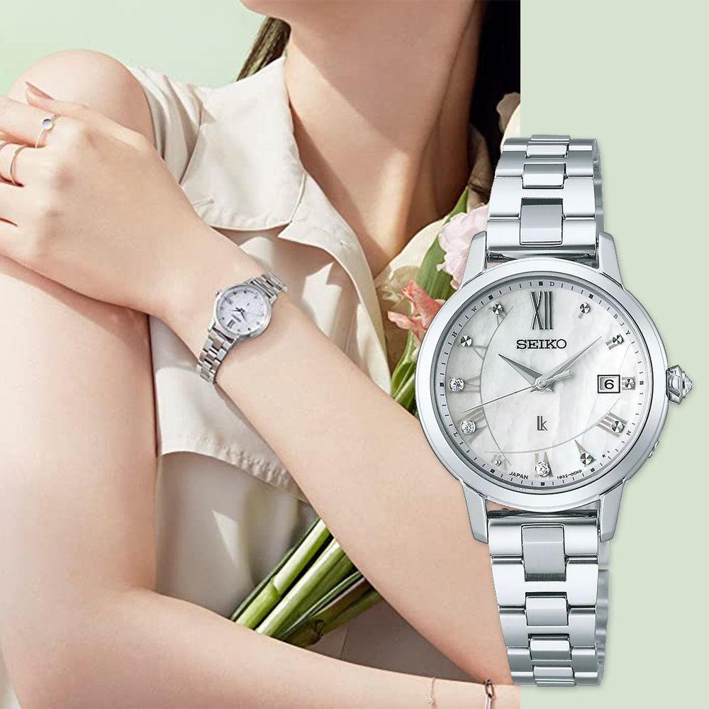 SEIKO 精工 LUKIA 限量花藝鑽石 太陽能電波女錶-27.5mm 附贈皮革錶帶(SSVW207J/1B32-0AZ0S)