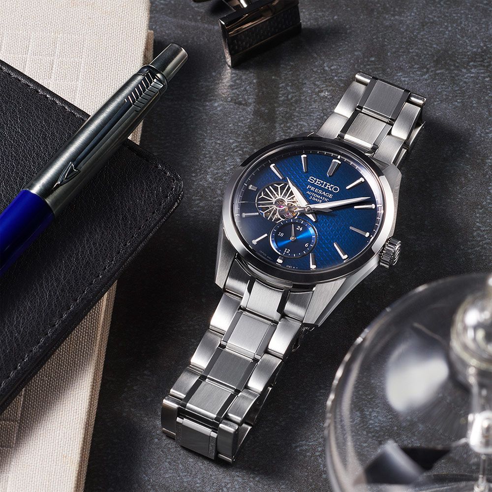 SEIKO 精工 Presage 新銳系列 三日鍊 開芯機械錶-銀x藍/40.2mm(SPB417J1/6R5J-00A0B)