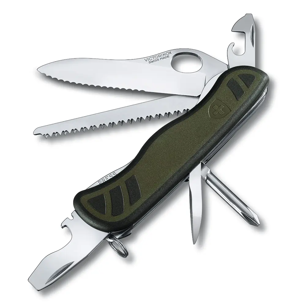VICTORINOX 瑞士維氏 10用單手開防滑刀殼瑞士刀 - 軍綠