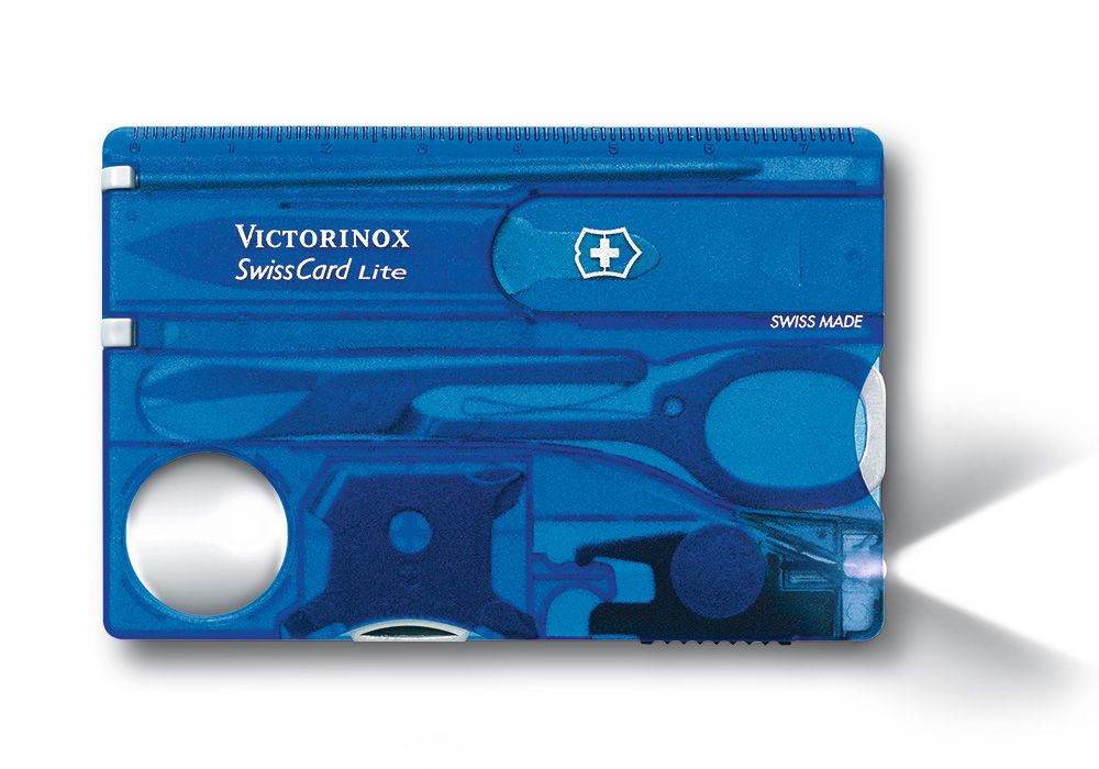 VICTORINOX 瑞士維氏 透明13用名片型瑞士燈刀-藍