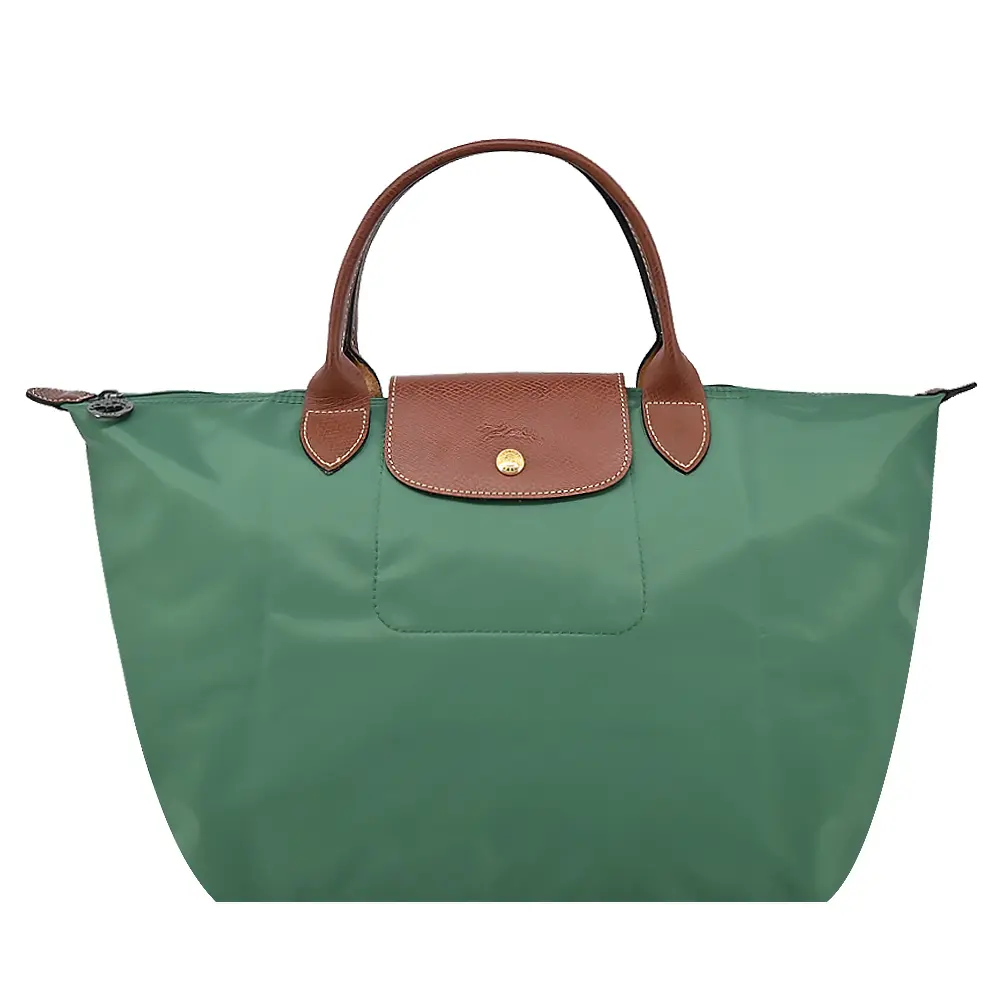 LONGCHAMP LE PLIAGE系列短把再生尼龍摺疊水餃包(中/鼠尾草綠)/平行輸入