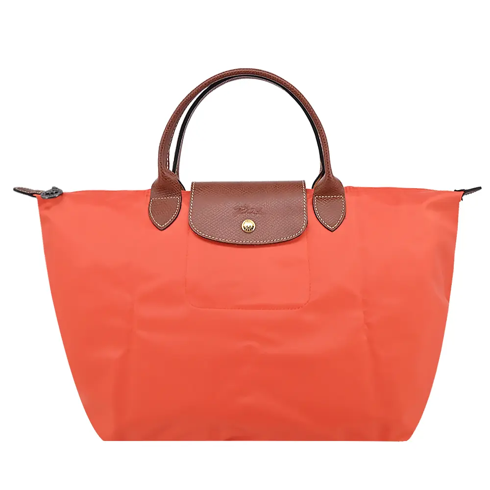 LONGCHAMP LE PLIAGE系列短把再生尼龍摺疊水餃包(中/橙)/平行輸入
