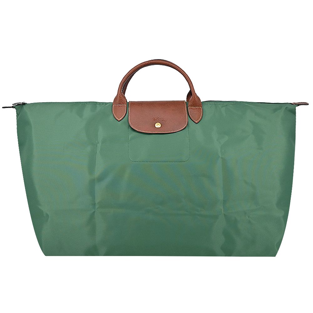 LONGCHAMP LE PLIAGE系列短把再生尼龍摺疊水餃旅行袋(中/鼠尾草綠)/平行輸入
