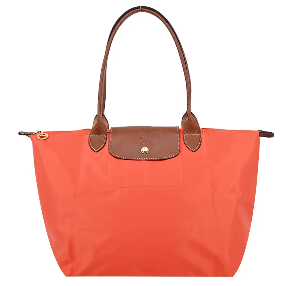 LONGCHAMP LE PLIAGE系列長把再生尼龍摺疊水餃包(大/橙)/平行輸入
