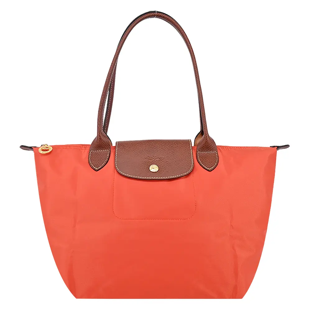 LONGCHAMP LE PLIAGE系列長把再生尼龍摺疊水餃包(中/橙)平行輸入