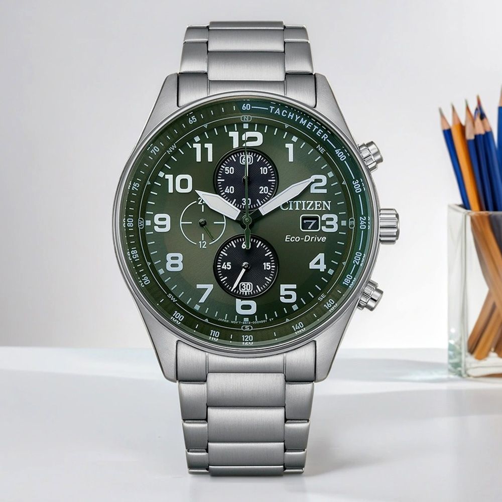 CITIZEN 星辰 軍風飛行錶 光動能三眼計時手錶 CA0770-72X