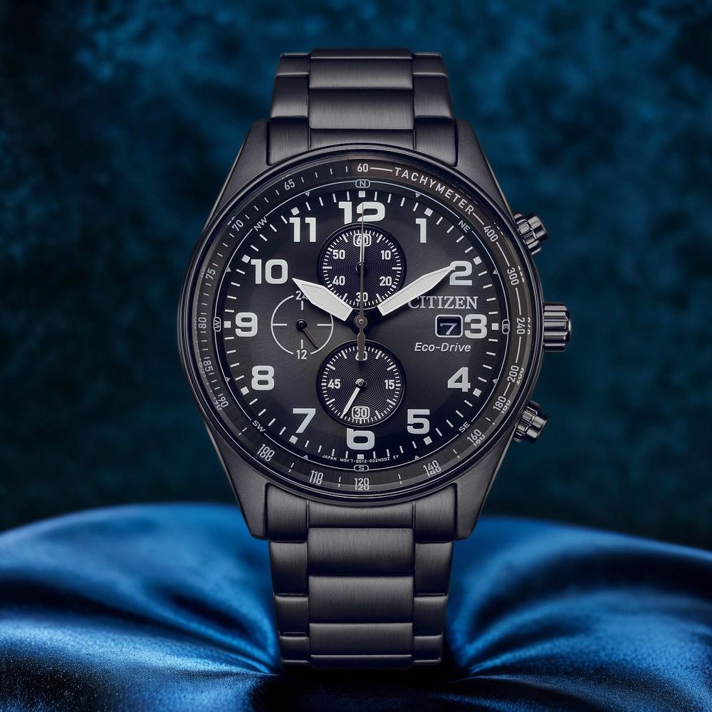 CITIZEN 星辰 軍風飛行錶 光動能三眼計時手錶 CA0775-79E