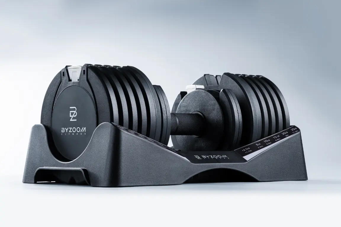 【BYZOOM FITNESS】Pure Series 可調式啞鈴 12.4kg(27.5LB) 10段重量秒速調整組/ 黑