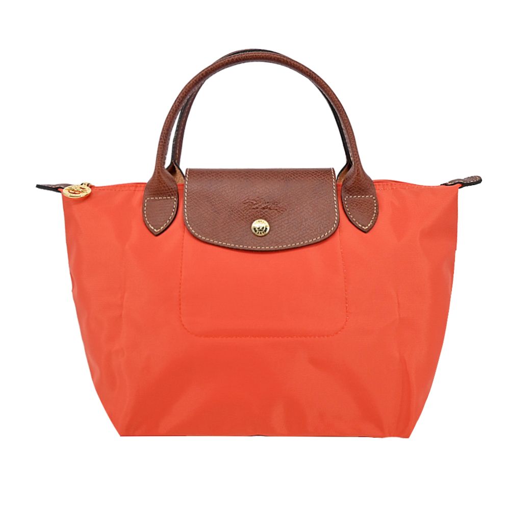 LONGCHAMP LE PLIAGE系列短把再生尼龍摺疊水餃包(小/橙)/平行輸入
