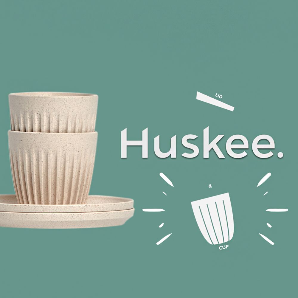 【Huskee】澳洲HuskeeCup 3oz/ 90ml 咖啡豆殼環保杯盤組 (2入)｜安全無毒可回收 再生製造/ 炭黑色