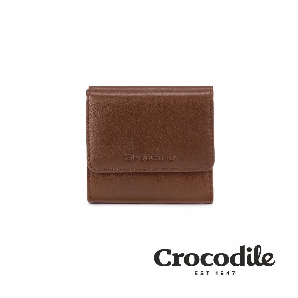 Crocodile 鱷魚皮件/真皮女夾/翻蓋三折短夾/6卡壓釦零錢/Naturale 3系列/0116-13008-咖啡色