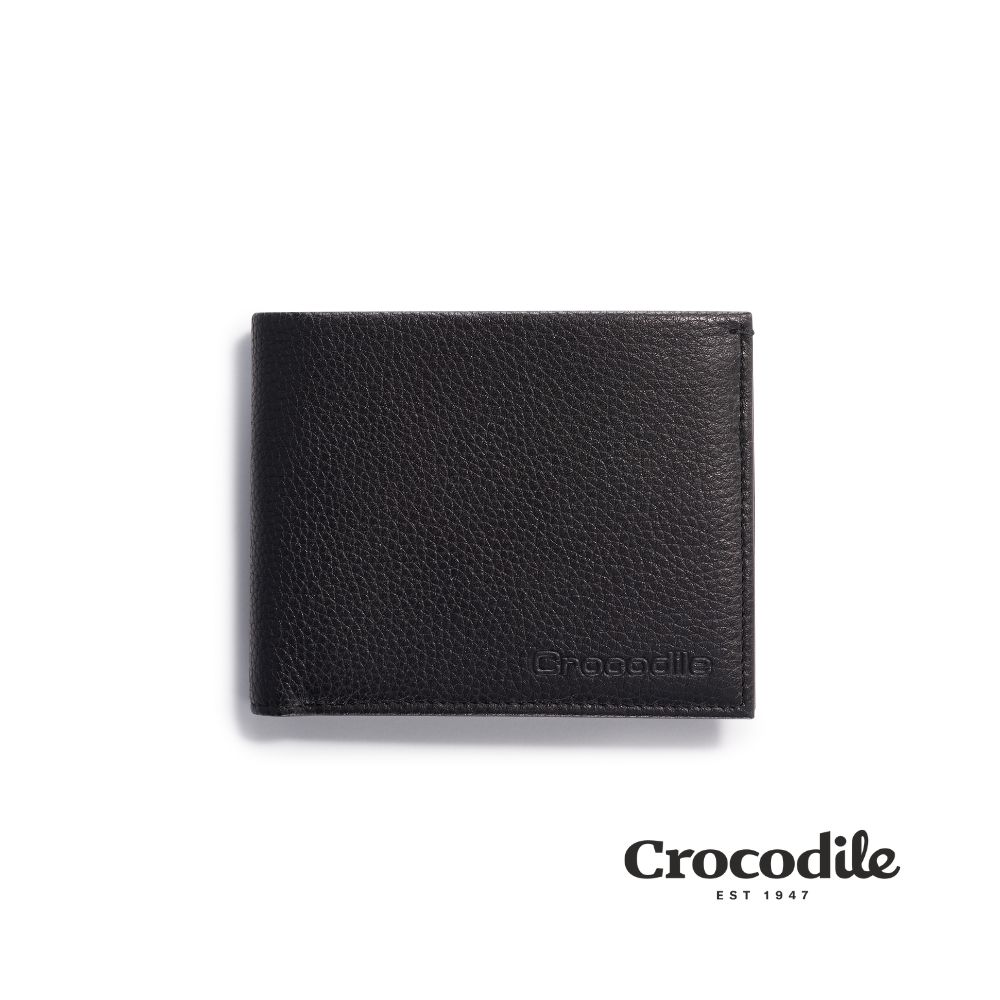 Crocodile 鱷魚皮件/真皮男生皮夾/男生錢包推薦/11卡中翻雙鈔短夾/Rocky系列/0103-09902/ 個性黑