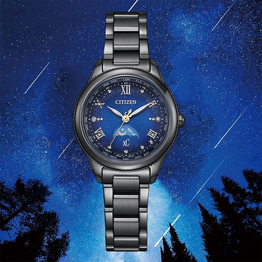 CITIZEN 星辰 XC 夜川月 限量 超級鈦 日月顯示 光動能電波女錶 EE1007-75L
