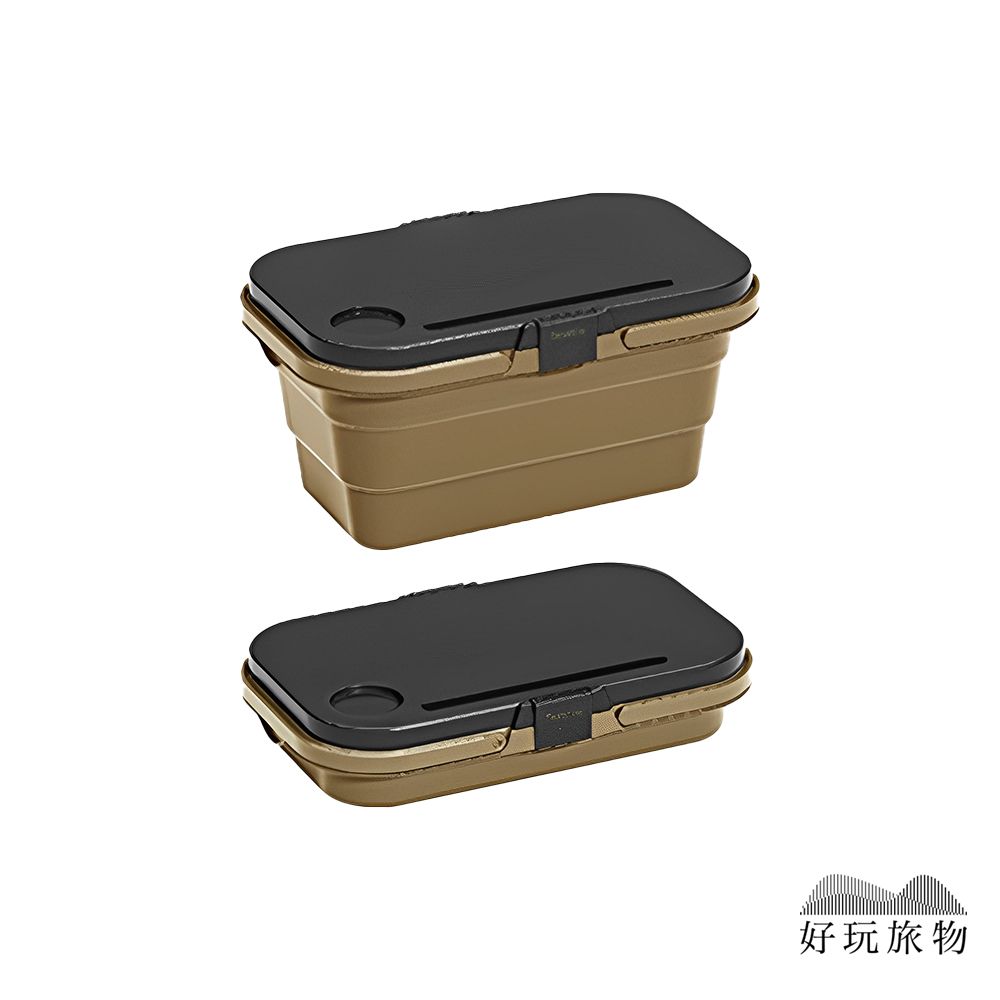 【好玩旅物】雙色_多功能戶外露營大容量折疊手提收納籃野餐桌/ 卡其色