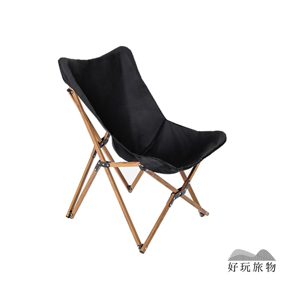 【好玩旅物】木紋烤漆鋁合金戶外露營牛津布折疊大川椅露營椅/ 黑色/ 附收納袋