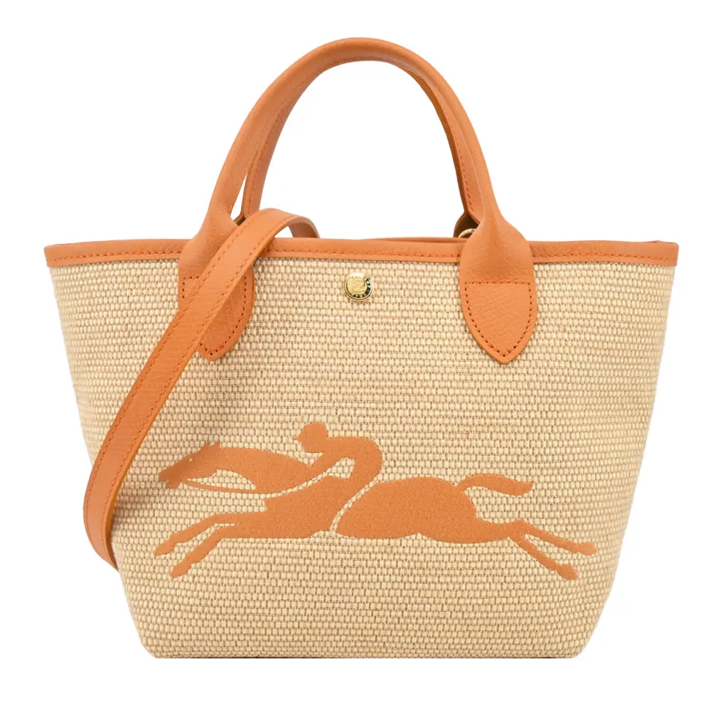 LONGCHAMP LE PANIER PLIAGE系列編織奔馬兩用包(小/杏黃)/平行輸入