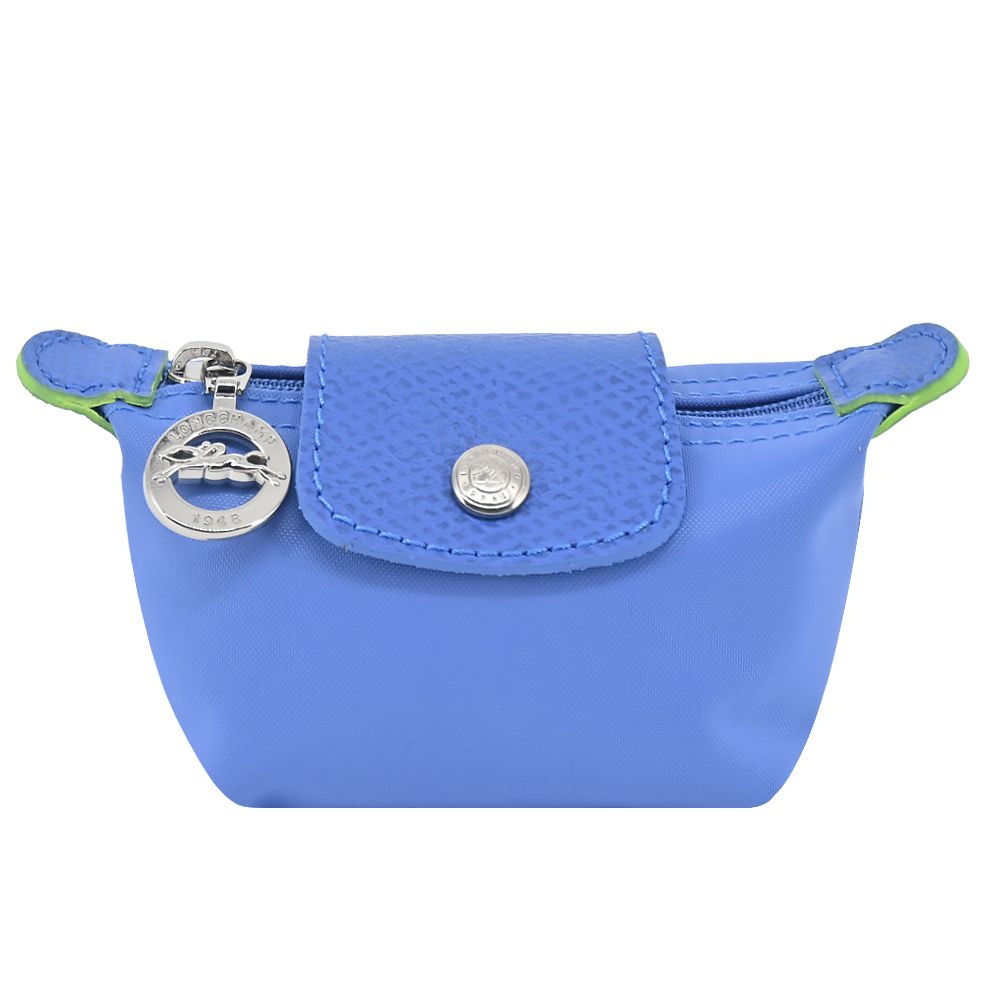 LONGCHAMP LE PLIAGE GREEN系列撞色再生尼龍水餃零錢包(失車菊藍)/平行輸入