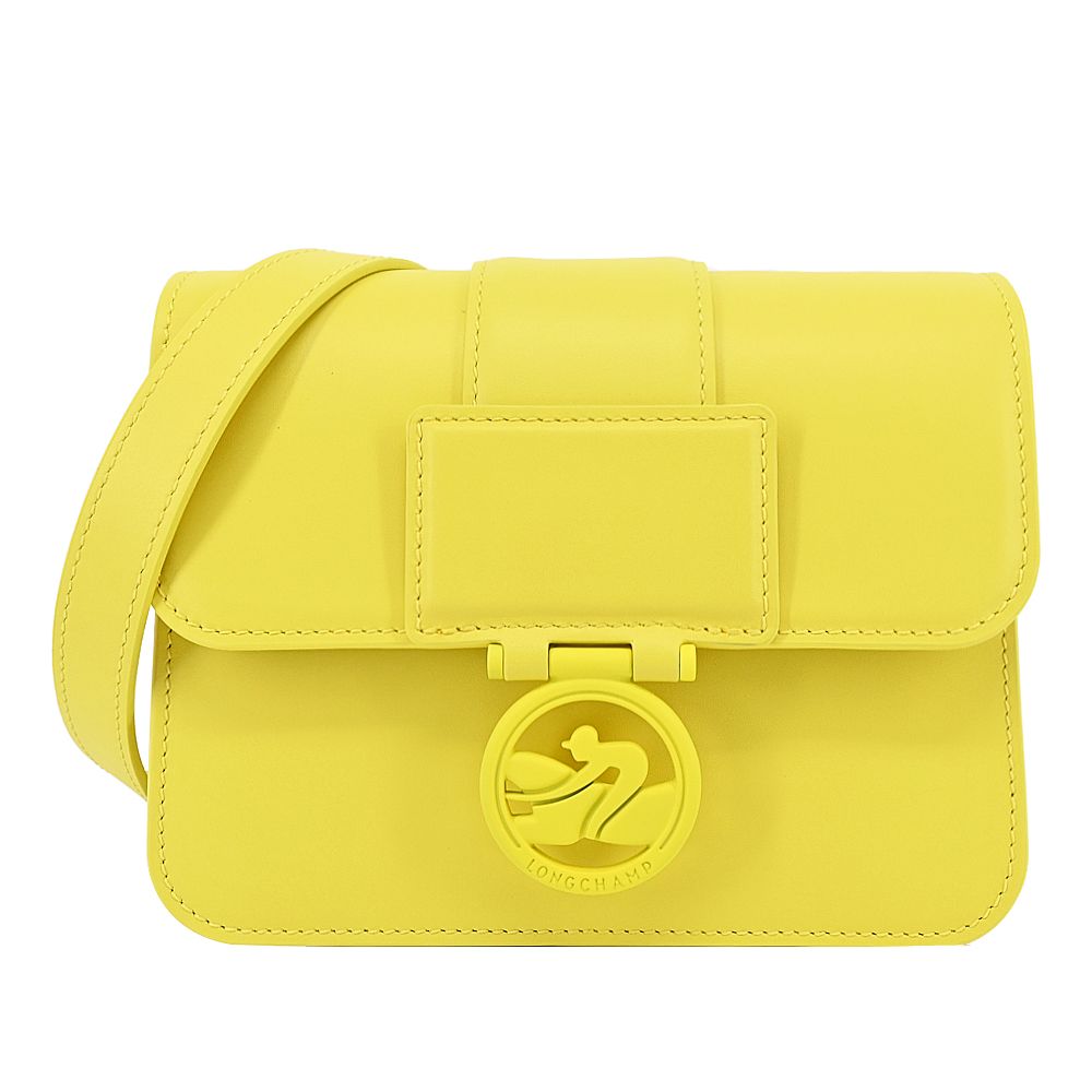 LONGCHAMP BOX-TROT系列小牛皮同色LOGO翻蓋斜背包(小/多色選)/平行輸入/ 檸檬黃