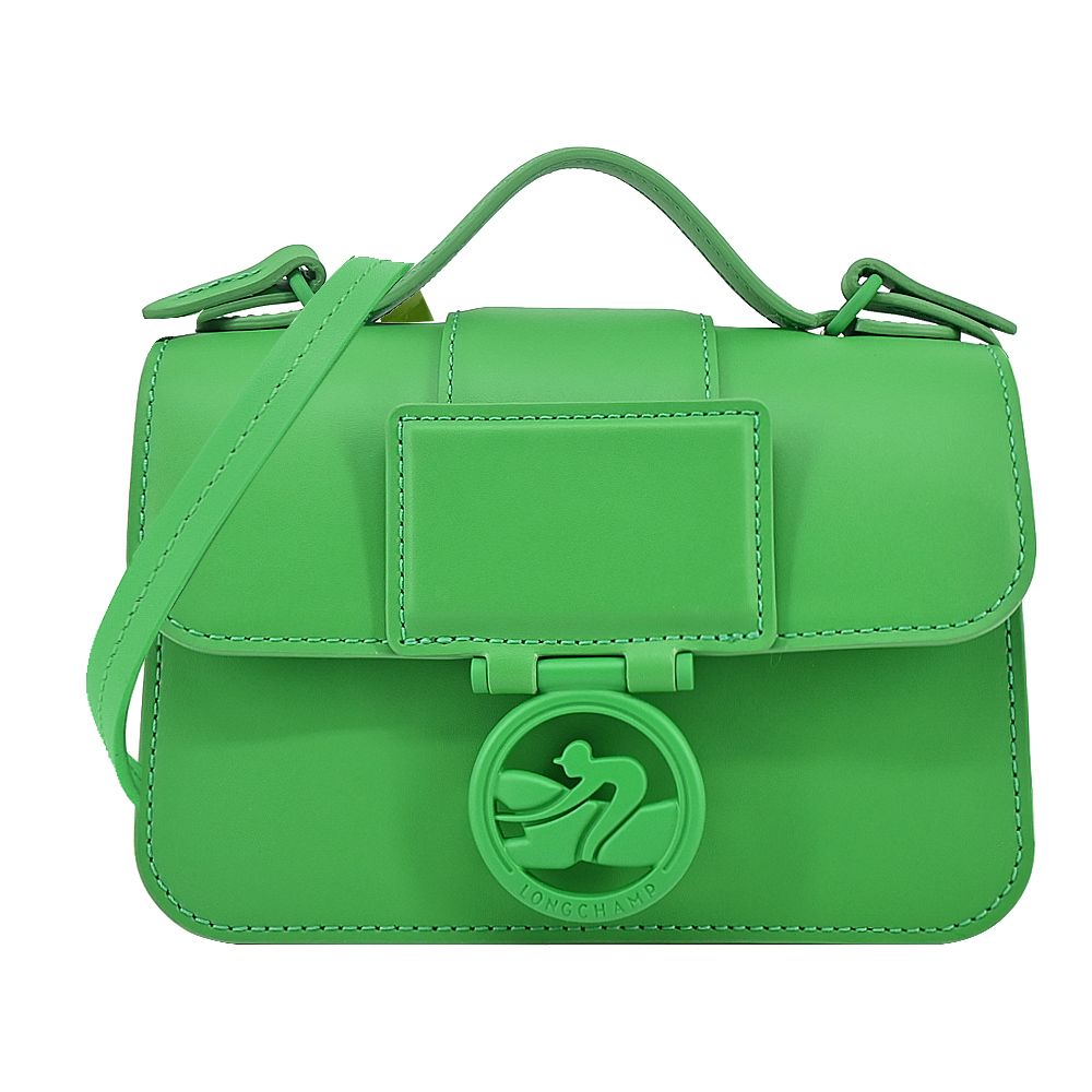 LONGCHAMP BOX-TROT系列小牛皮同色LOGO翻蓋斜背包(迷你/野草綠)/平行輸入