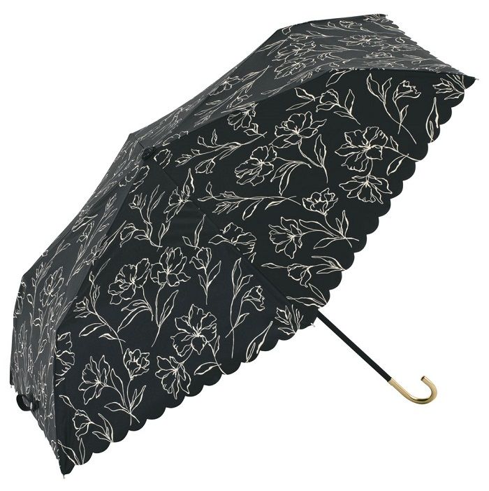日本 because Parasol 晴雨兩用 UV99% 折疊傘/ PU Line Flower Mini/ Black