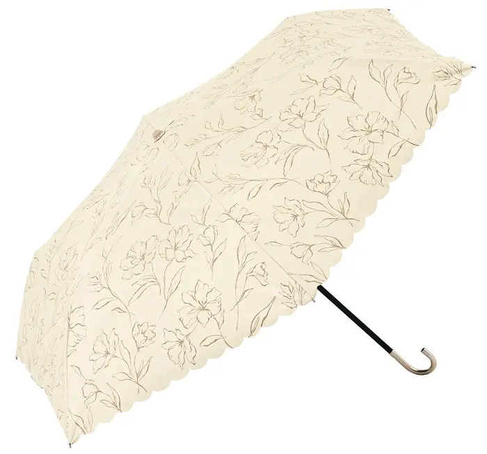 日本 because Parasol 晴雨兩用 UV99% 折疊傘/ PU Line Flower Mini/ Ivory