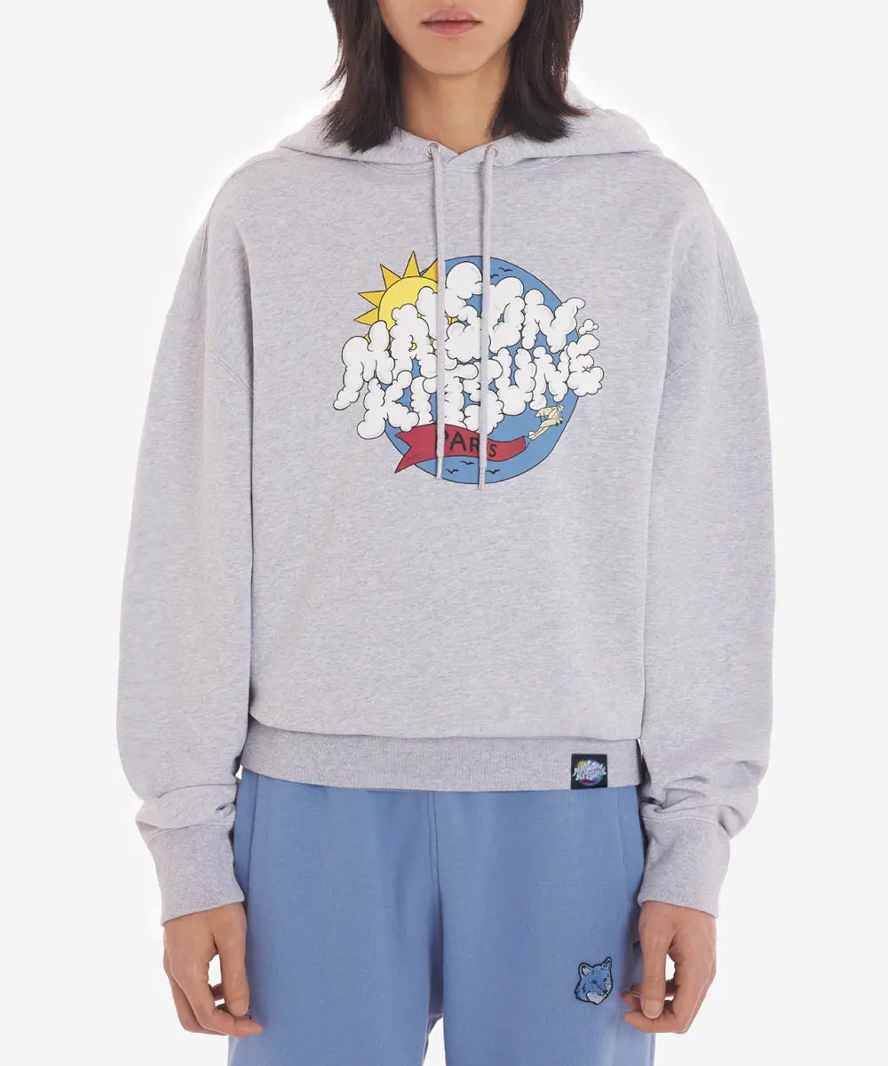 MAISON KITSUNÉ 日出圖樣連帽圓領衛衣-灰/中性/S