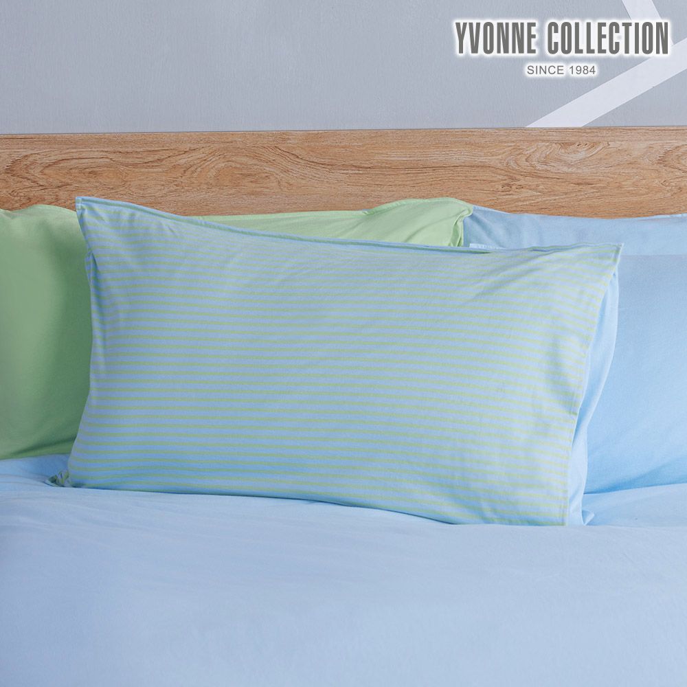 YVONNE COLLECTION條紋拼接信封式枕套1入-天空藍