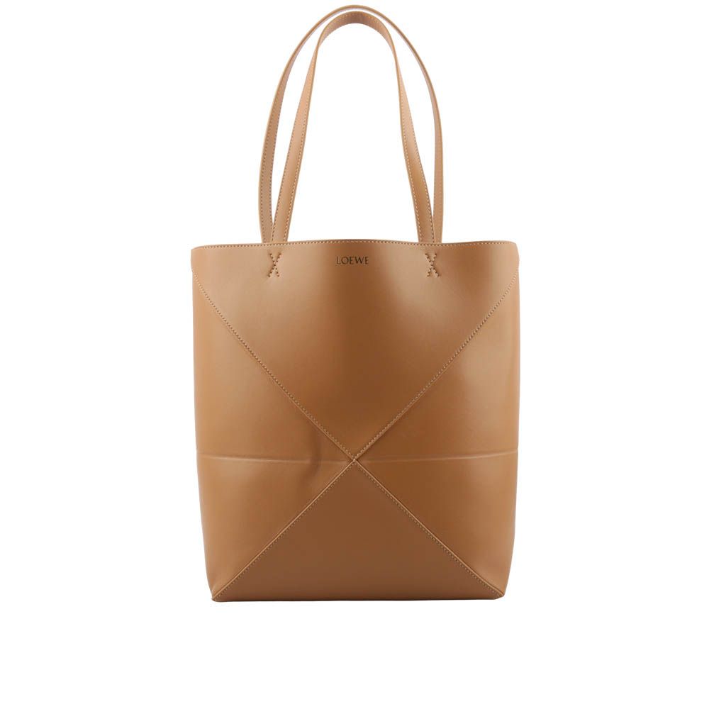 【LOEWE 羅威】Puzzle 亮面小牛皮摺疊托特包(暖沙色) / 平行輸入