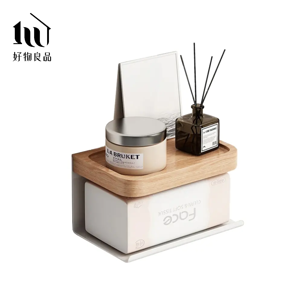 【好物良品】18cm_原木質感面紙盒置物架/ 淺櫸木＋白/ 18x11.5x12cm