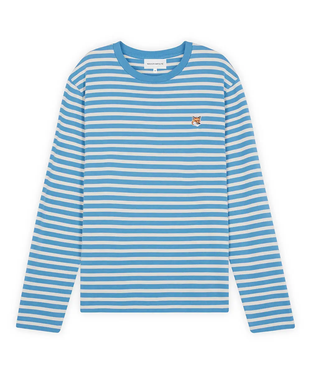 MAISON KITSUNÉ 藍色條紋狐狸頭LOGO經典長TEE/中性/M