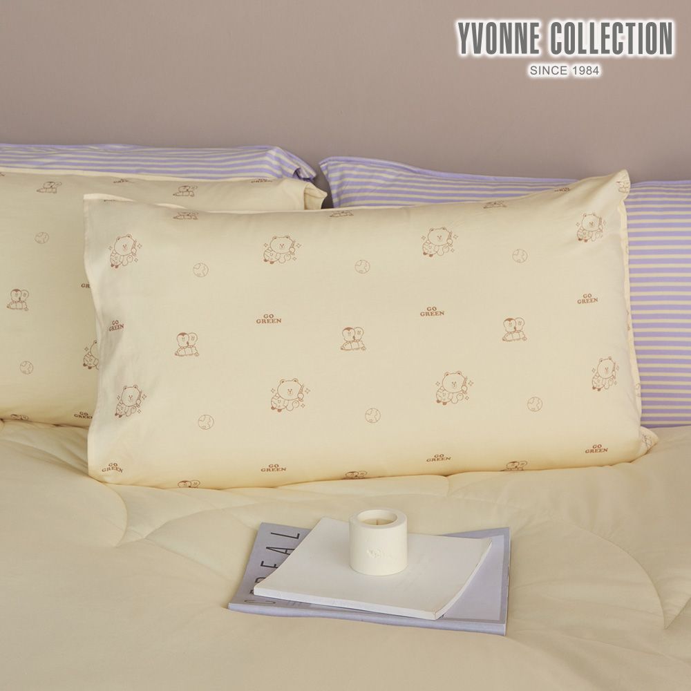 YVONNE COLLECTION好友地球印花信封式枕套1入-鵝絨黃 (LINE FRIENDS)