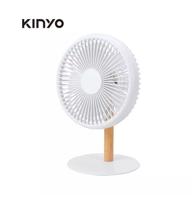 KINYO原木質感充電桌扇/ 白