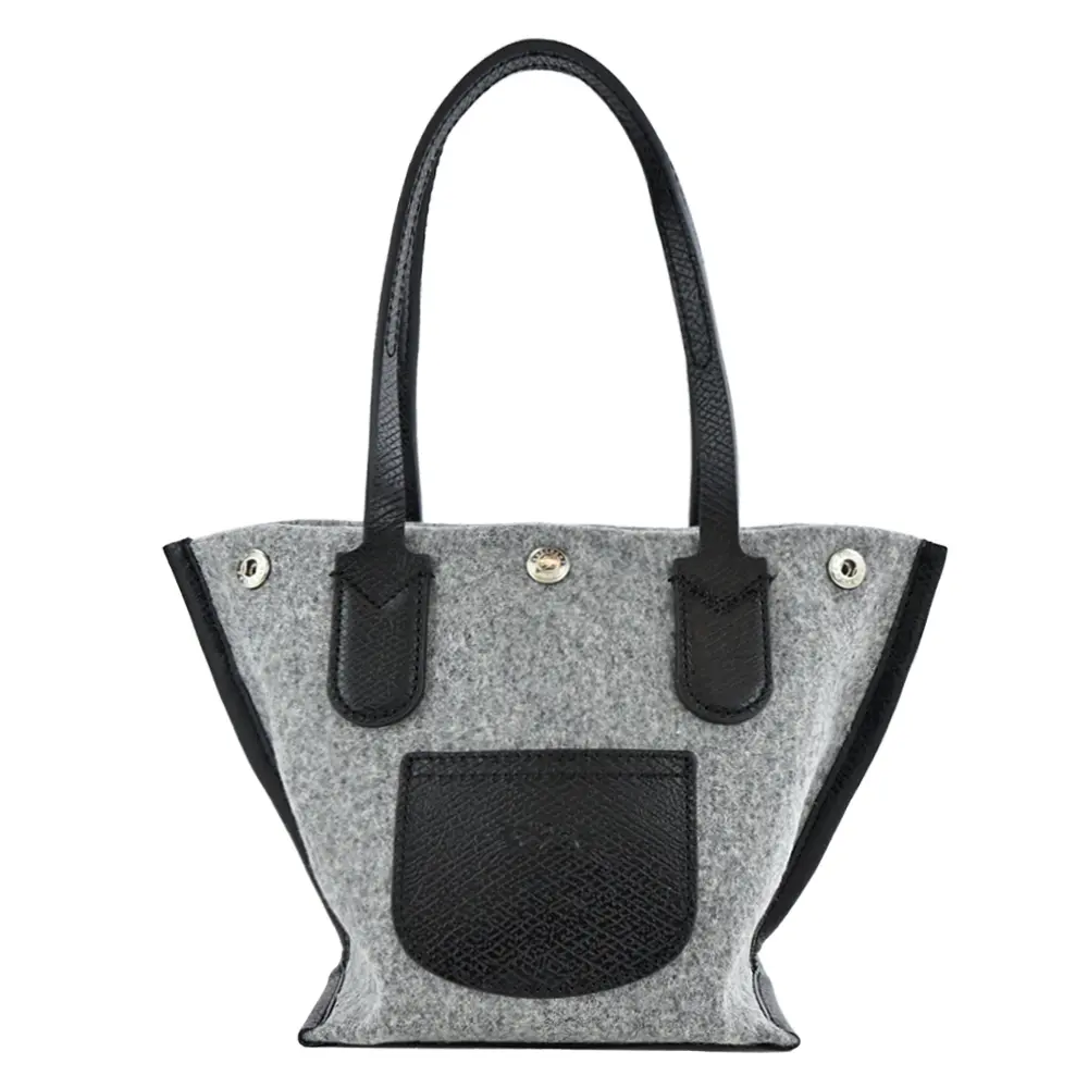 LONGCHAMP ESSENTIAL系列羊毛拼接帆布撞色前口袋肩背包(迷你/多色選)/平行輸入/ 灰