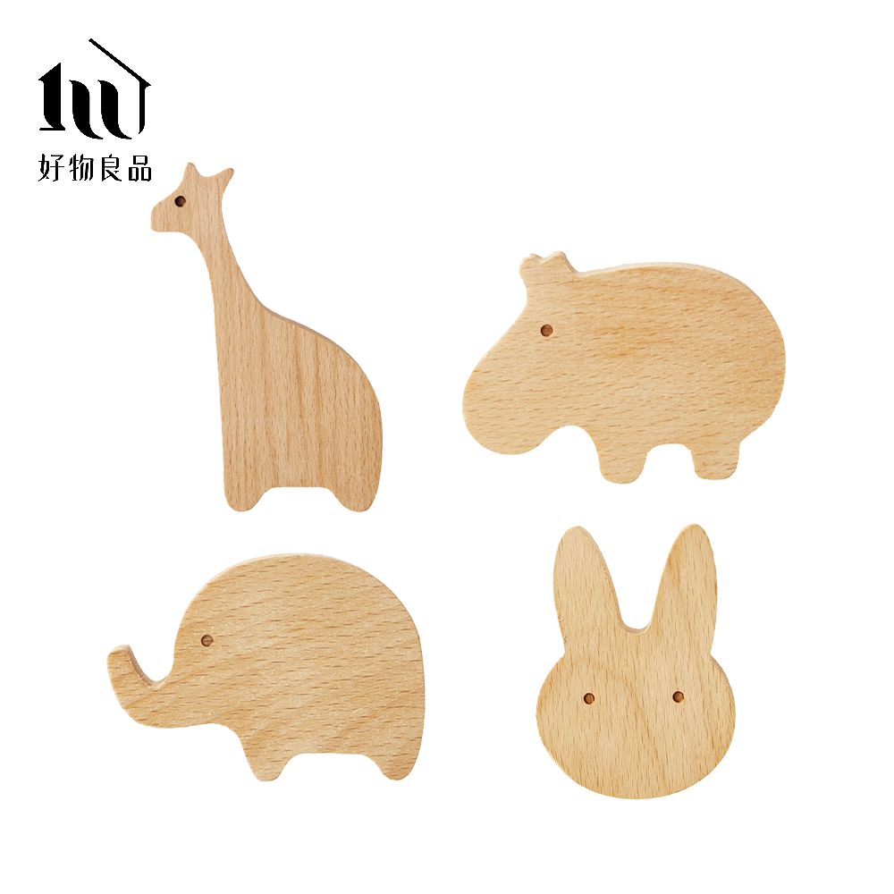 【好物良品】四入組_北歐原木免釘強力自黏掛勾/ 動物森林系列