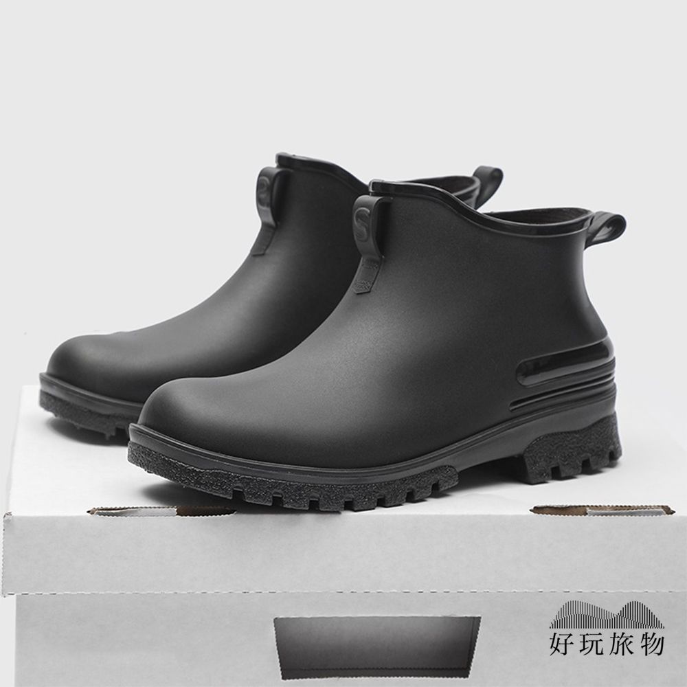 【好玩旅物】日本休閒防滑工裝雨鞋/ 黑色/ 24.5