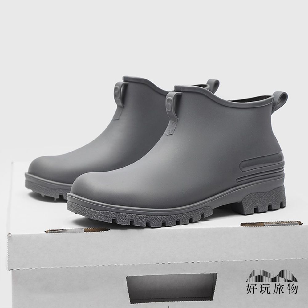 【好玩旅物】日本休閒防滑工裝雨鞋/ 灰色/ 24.5