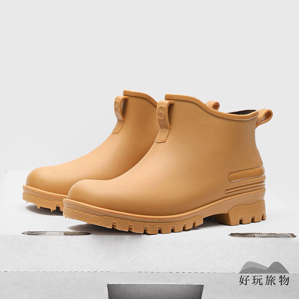 【好玩旅物】日本休閒防滑工裝雨鞋/ 茶色/ 27
