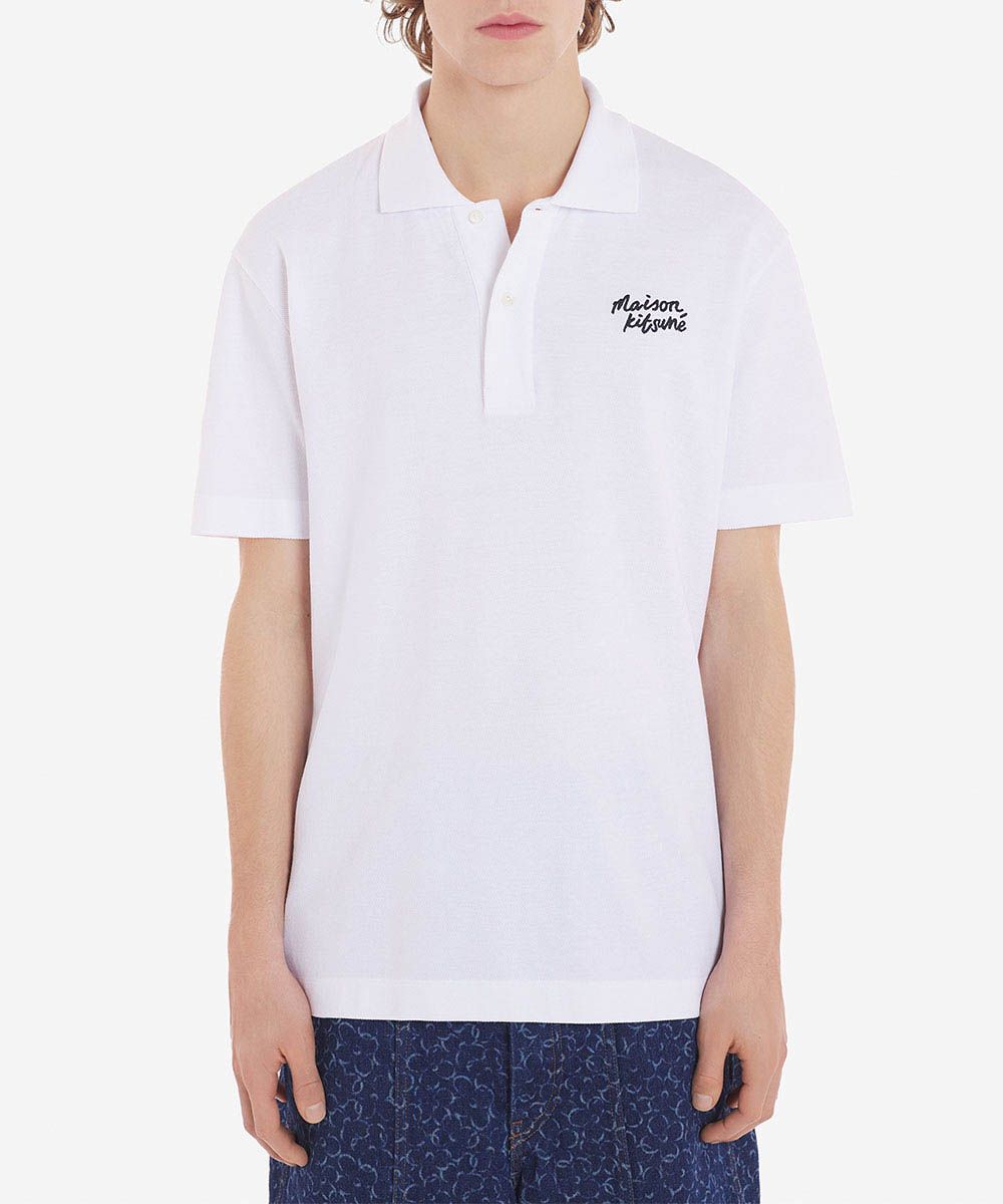 MAISON KITSUNÉ 明亮白手繪LOGO舒適POLO衫/中性/L
