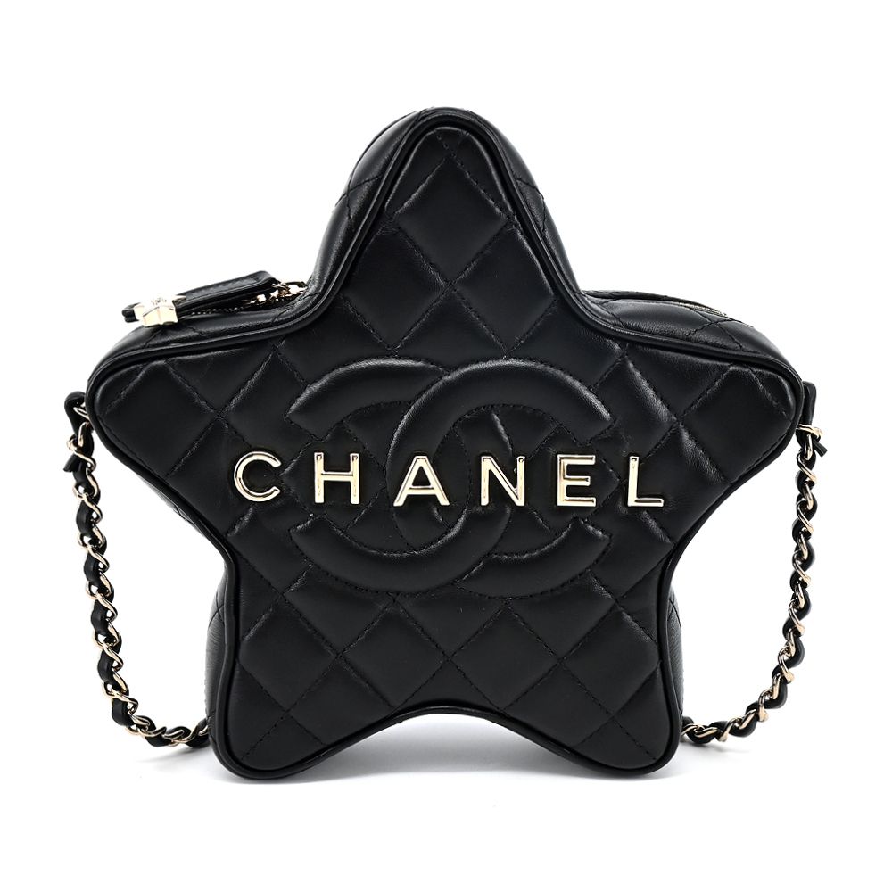 CHANEL Star Handbag 經典雙C LOGO小羊皮星星肩背/斜背包(黑色) /平行輸入
