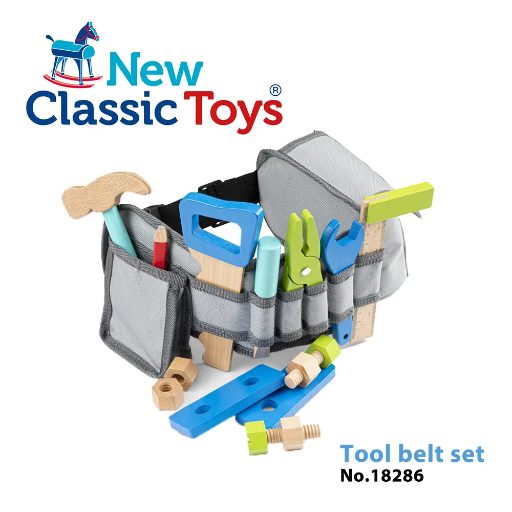 【荷蘭New Classic Toys】小木匠工具腰帶玩具組-天空藍-18286