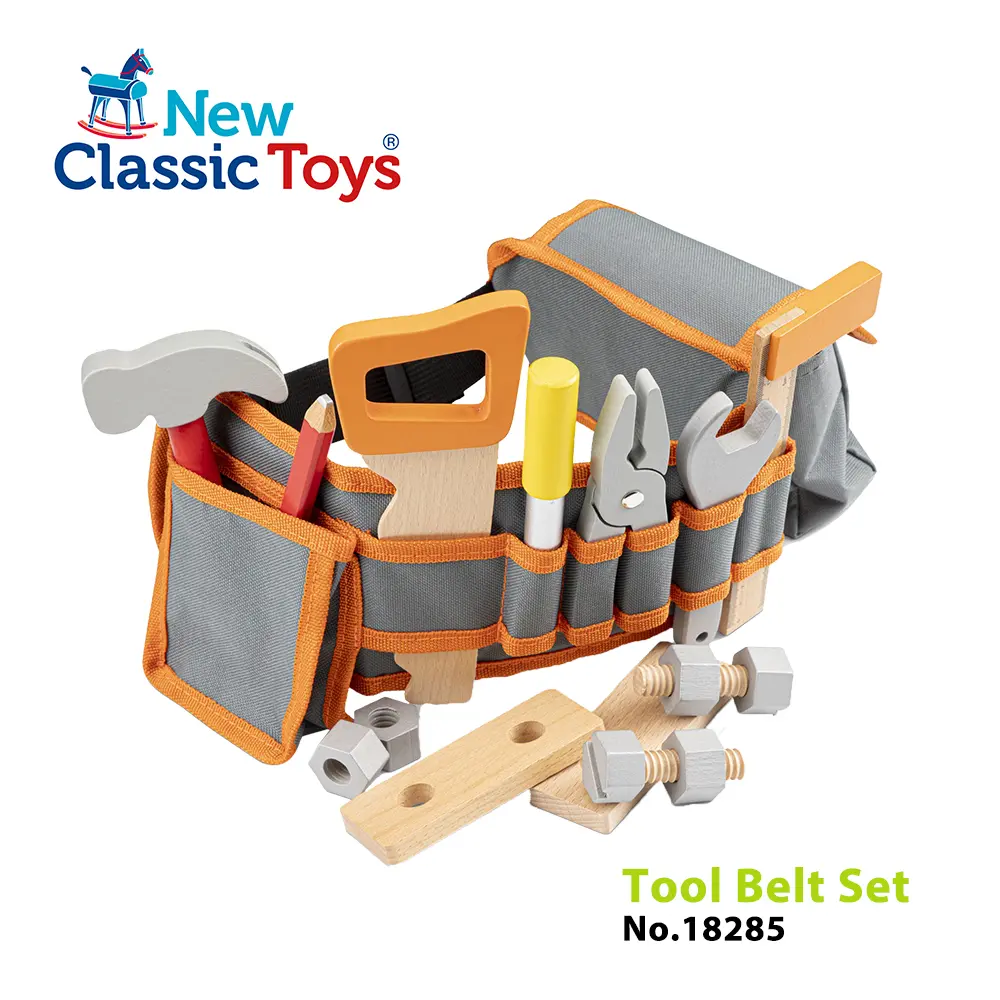 【荷蘭New Classic Toys】小木匠工具腰帶玩具組(蜜橙橘) - 18285