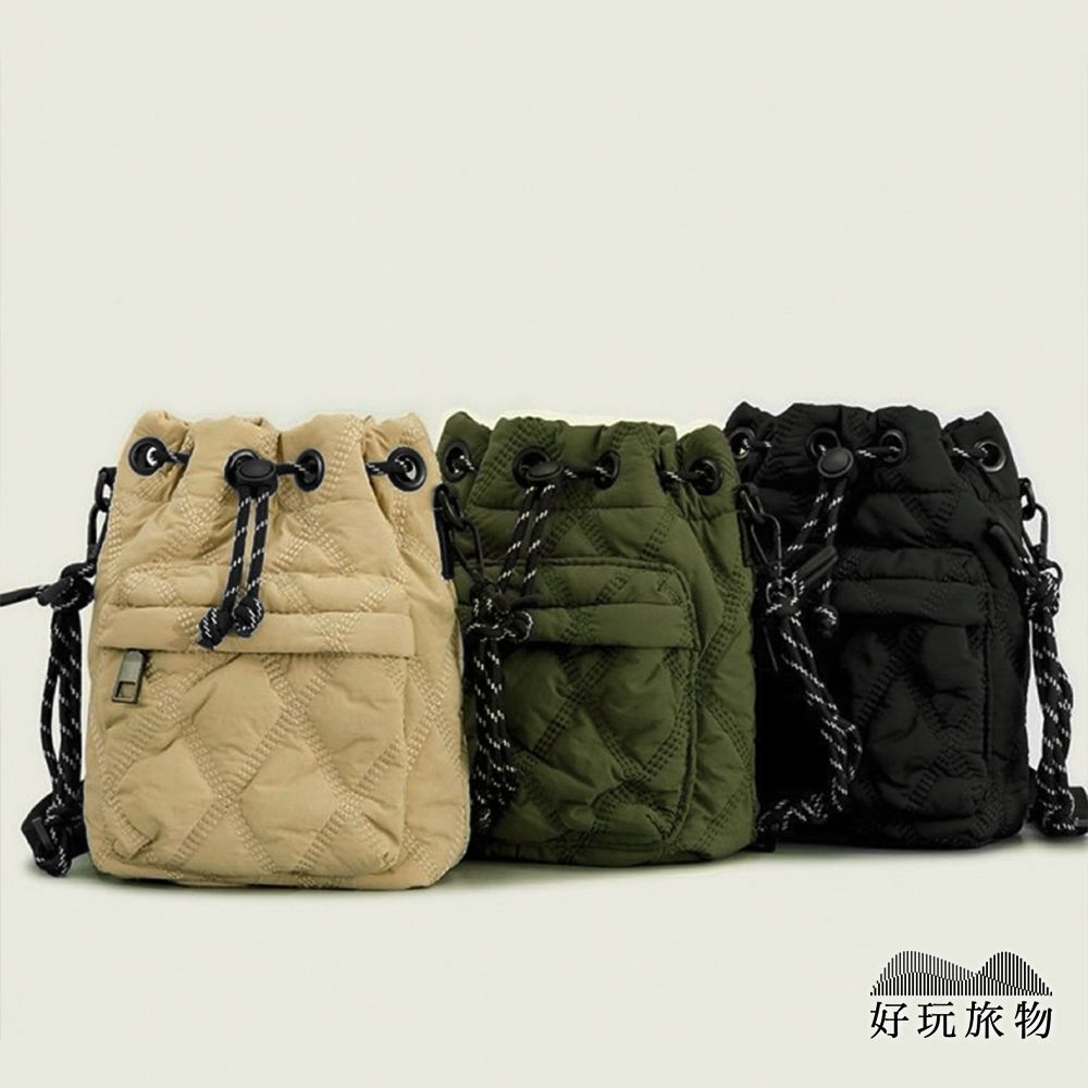 【好玩旅物】絎縫傘繩設計迷你百搭隨身收納小包/ 杏色